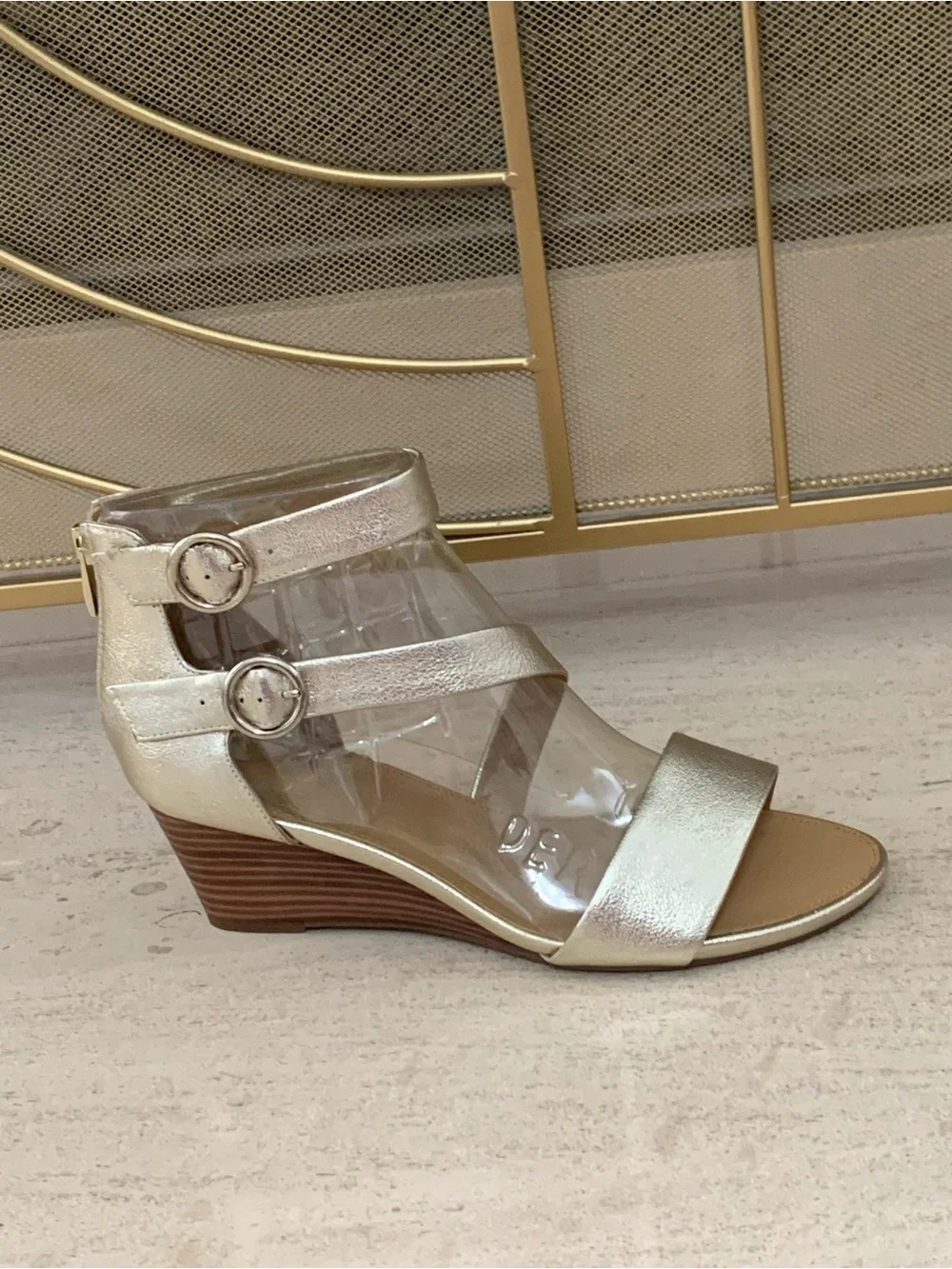 Franco Sarto Metallic Gold Strappy Wedge Sandals